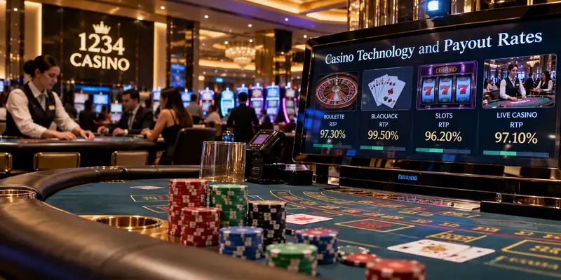  Modern casino interiors feature gaming tables, slot machines, and elegant lighting.